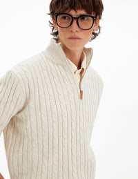Retro Cable-Knit Half-Zip Sweater Casual Knitted Top