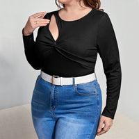 Women's Slim-fit Solid Color Long-sleeved Top With Delicate Sexy Hollow-out Design