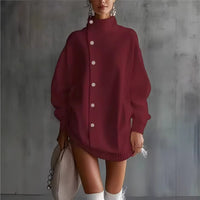 Womens Turtleneck Sweater Cardigan Knitted Outerwear For FallWinter