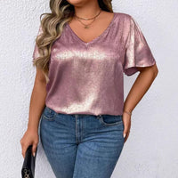 Loose-fit V-neck Solid-color Short-sleeve Top