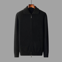 New Pure Wool Zipper Cardigan Fall Winter Men Lapel Shirt Coat