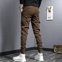 Coffee Colored Men's Slim Fit Elastic Casual Denim Work Pants