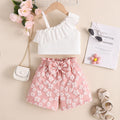 Women's Summer Oblique Shoulder Tops Flower Shorts Suit