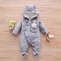 Baby Plush Cartoon Jumpsuit Fleece-lined Thickened Hooded Girls' Foreign Trade Special Romper