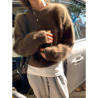 Fashion Retro Loose And Warm Solid Color Pullover Sweater Women