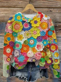 Women's Printed Round Neck Sweater Pullover Leisure Loose Pullover Street Style