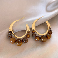Vintage Maillard Style Wood & Resin Drop Earrings For Women, Gold Tone Twisted Knot Amber Resin Dangle Earrings, Retro Luxury Fashion Jewelry
