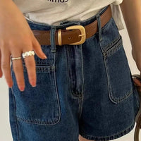 Short High-waisted Slimming Wide-leg Retro Pants In Vintage Blue