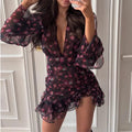Floral-print Ruffled Long-sleeve Dress For Women