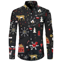 Funny Christmas Theme Digital 3D Printing Men's Button Lining Casual Long Sleeve