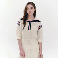 European And American Fashion Casual Preppy Style Collar Color Crocheted Knitted Pullover