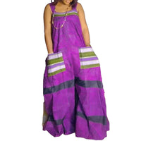 Printed Contrast Color Oversized Wide Leg Suspender Jumpsuit