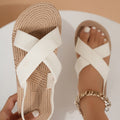 Women's Flat Hemp Rope Embossed Elastic Strap Sandals