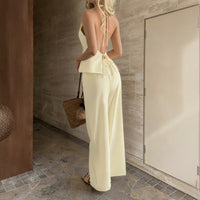 Spring Summer Halterneck Sleeveless Tank Top And Wide-Leg Pants Set