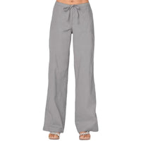 Solid-color Drawstring-pocket Loose Casual Wide-leg Linen Pants