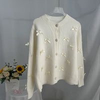 Gentle Chic Three-dimensional Bow Knitted Round Neck Cardigan Sweater