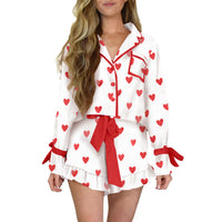 Women's Printed Satin Multi-color Long Sleeve Shorts Loose Loungewear