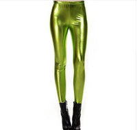 Foreign Trade Spring Fashion Metal Texture Bright Leather Leggings Was Thin Nightclub Punk Wind Nine Pants Women