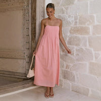 Summer Ribbed Solid Color Casual Midi Dress