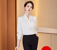 Long Sleeve V-neck New Acetate All-matching Pullover Business Wear Bottoming Shirt For Women
