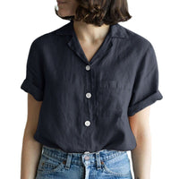 Women's Solid-Colored Cotton-Linen Pocketed Shirt