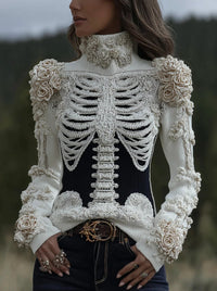 Womens 3D Digital Print Loose Crew-Neck Sweatshirt