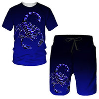 3D digital printed men's casual short sleeved shorts set