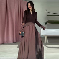 Lace-up V-neck Light-luxury Waist-cinching Maxi Dress With A Flared Hem