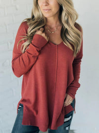 Women's Design Sewing Front Sweater Loose Knitwear Long Sleeve Top