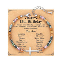 Beaded Stainless Steel Cross Womens Bracelet