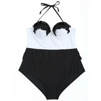 One-piece black and white stitching lace sexy swimsuit