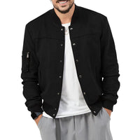 Suede Stand Collar Men's Button Cardigan