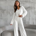 Womens Knitted Loose And Cozy Long-Sleeve Top And Pants Two-Piece Set