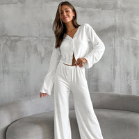 Womens Knitted Loose And Cozy Long-Sleeve Top And Pants Two-Piece Set