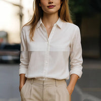 Fashionable New-style Loose Casual All-match Solid-color Relaxed-fit Long-sleeve Shirt