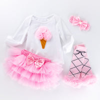 Spring and Autumn Baby Long Sleeve Pink Skirt Set