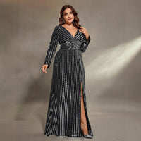 Long Striped V-neck Evening Gown New Design