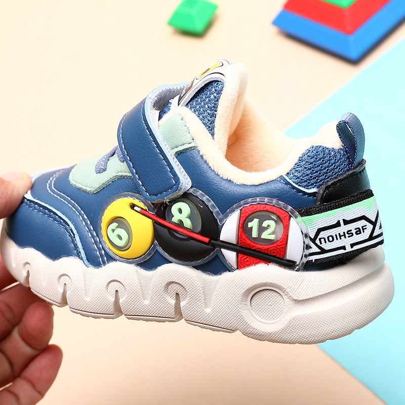 Children Leather Short Plush Sports Shoes Boys' Walking Cotton Shoes