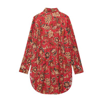Ethnic Floral Print Long Sleeve Long Shirt
