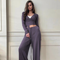 Milk Silk Comfortable Sleepwear For Women Long Sleeve Top And Long Pants Two Piece Set