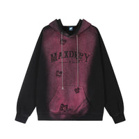 Tie-dyed Color Matching Butterfly Patch Velvet Padded Hooded Sweatshirt