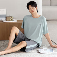 Men's Ice Silk Summer Short-Sleeve Shorts Thin Homewear Set