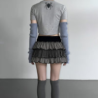 Contrast-color Striped Figure-flattering Layered Ruffle Cake Skirt
