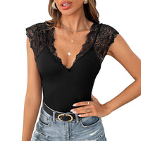 Lace Stitching Large V-neck Jumpsuit Slim Top