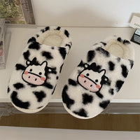 Cartoon Cow Warming Woolen Cotton Slippers Women