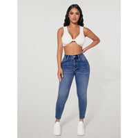 High Waist Fastener Decoration Skinny Stretch Jeans