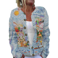 Digital-print Cardigan Knitted Jacket Faux Sweater For Women