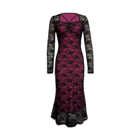 Solid Color Loose And Versatile Slim-fit Lace-panelled Sheath Dress