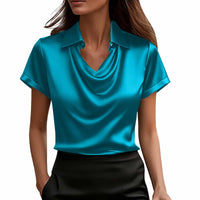 Fashionable Solid-Color Casual Lapel Collar Button-Down Short-Sleeve Shirt