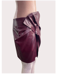 Faux Leather Cross Pleated Skirt